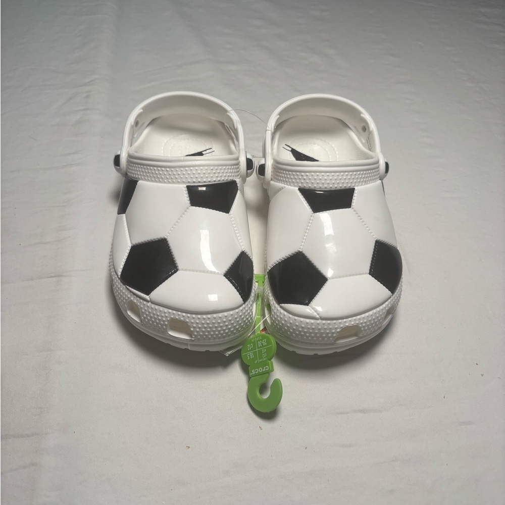 Kids Soccer-Themed Crocs - Black and White - Sizes 8C, 9C, 12C
